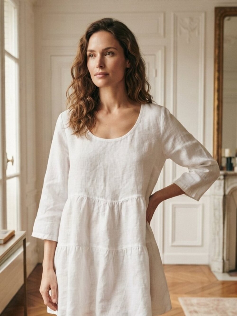 Francesca Bettini Classic White Linen Tiered Women's Top Size Large